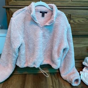 Cinched cropped fuzzy jacket